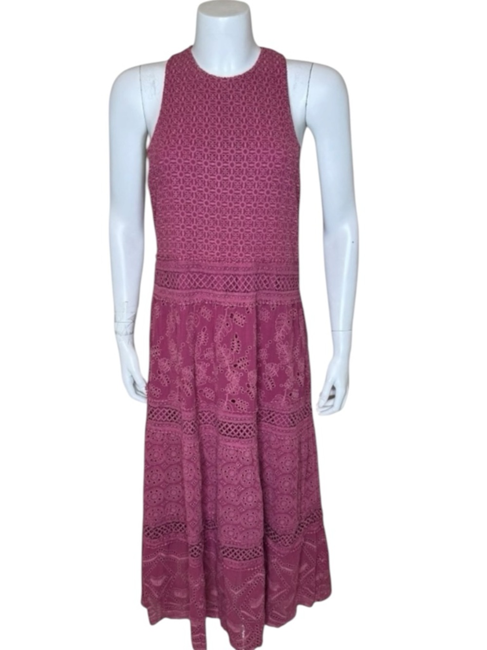 Sundance Dreamers Believe Eyelet Maxi Dress M Sleeveless Embroidered Boho Pink